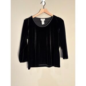 Worthington Womens Black 3/4 Sleeve Witchy Goth Vamp Velvet Stretch Top Size L